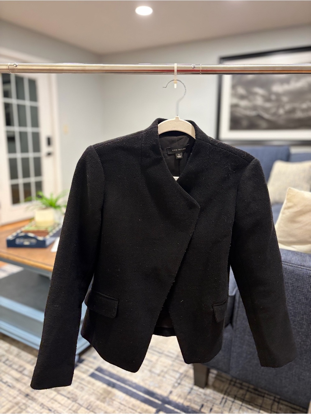 Ann Taylor Black Textured Asymmetrical Blazer